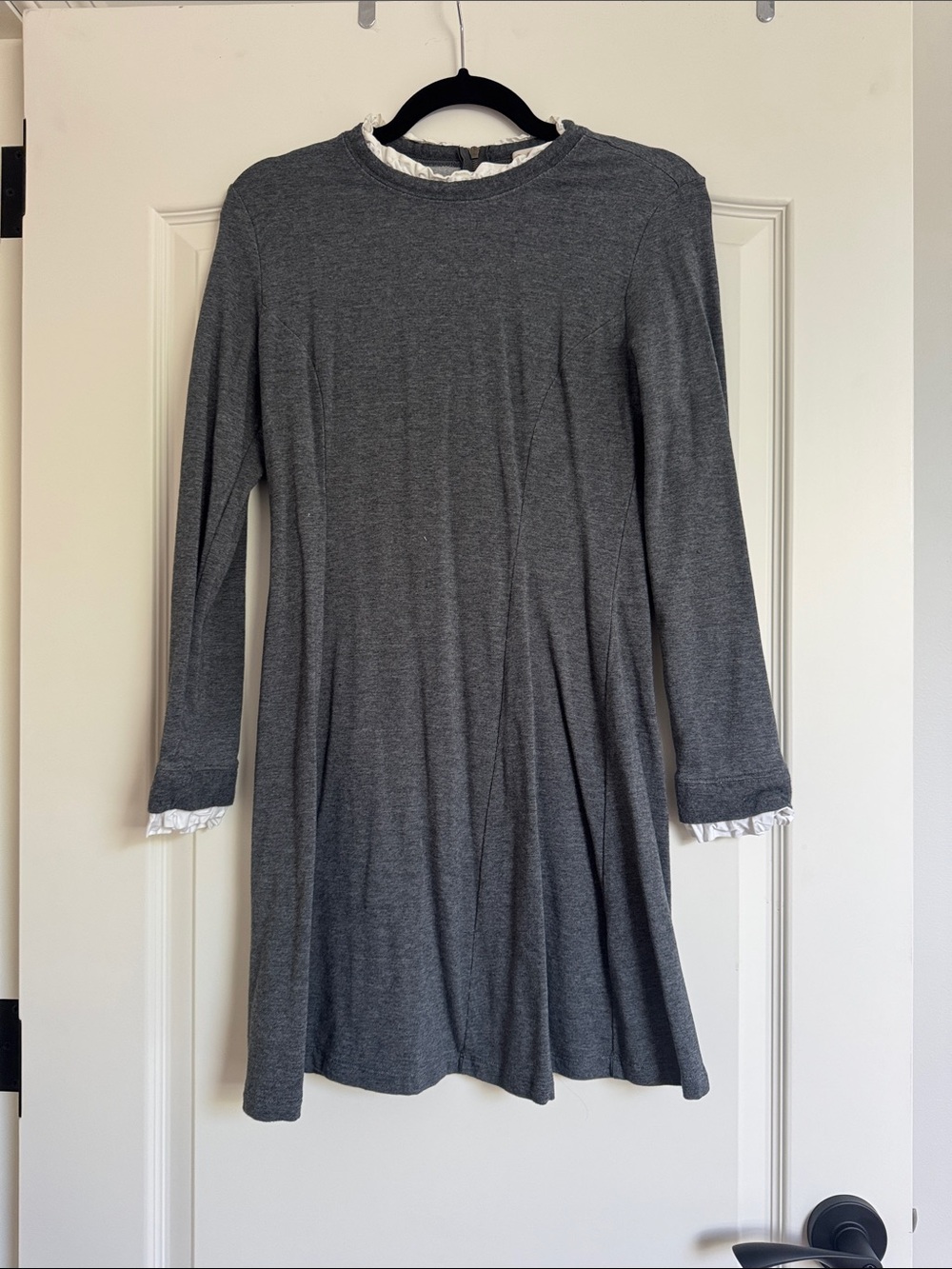 Women’s Charcoal Long-Sleeve Ruffle-Trim Casual Dress